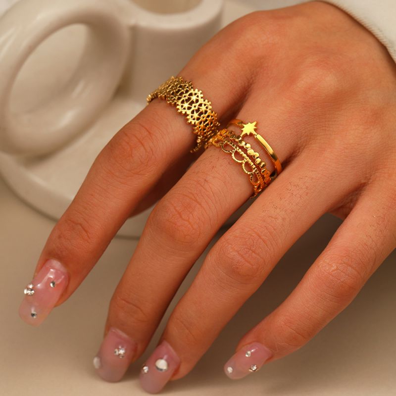 Silver Stainless Steel Hollow Ring Set