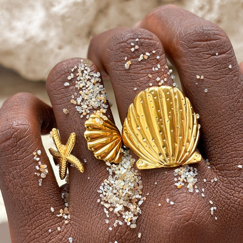 Silver Stainless Steel Shell Starfish Ring