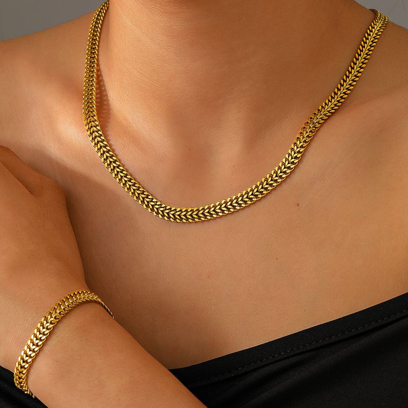 Silver Stainless Steel Chain Necklace Bracelet Set