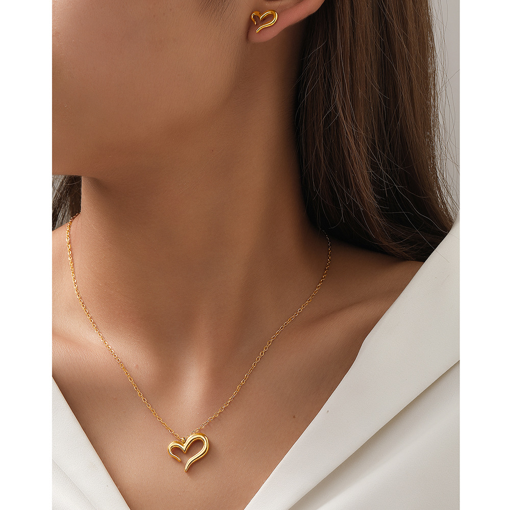 Silver Stainless Steel Heart Necklace Earring Set