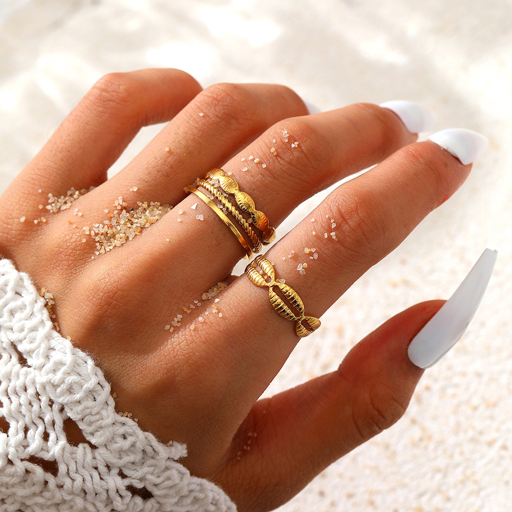 Silver Stainless Steel Geometric Round Ring Set