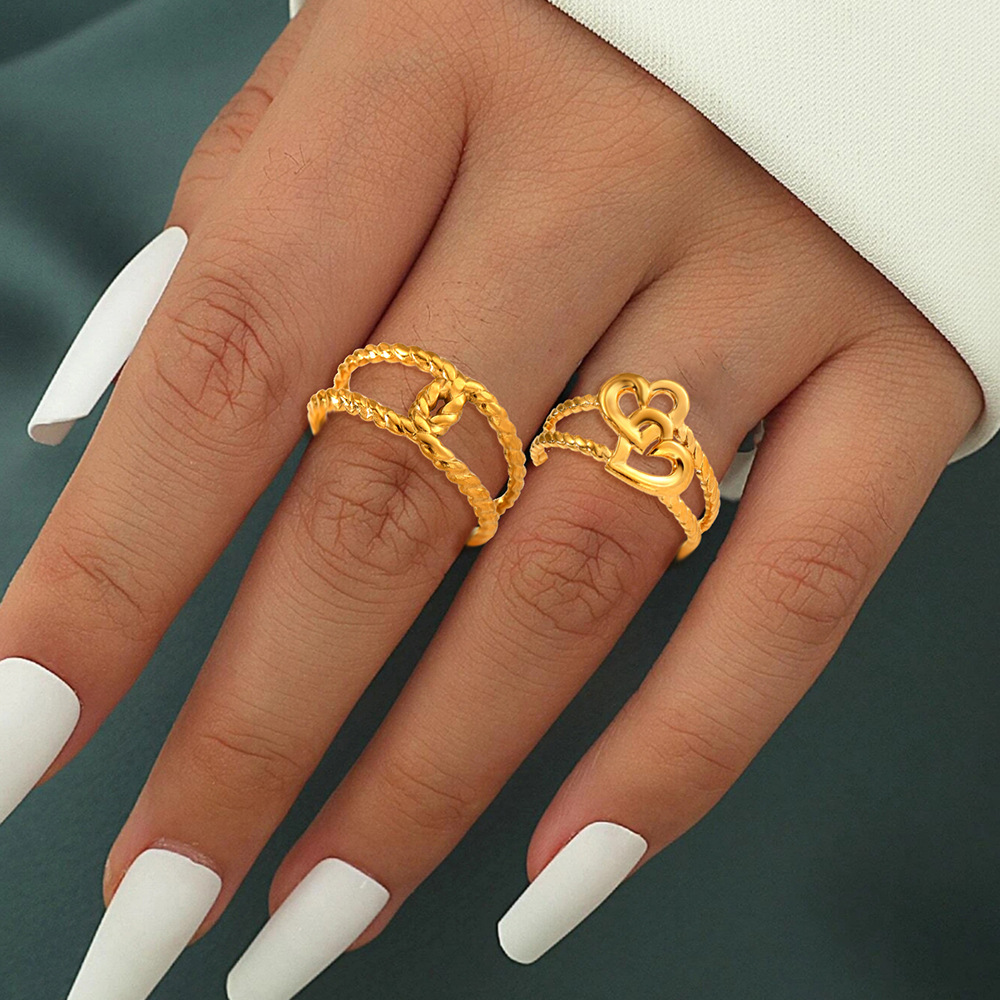 Silver Stainless Steel Heart Knot Ring Set