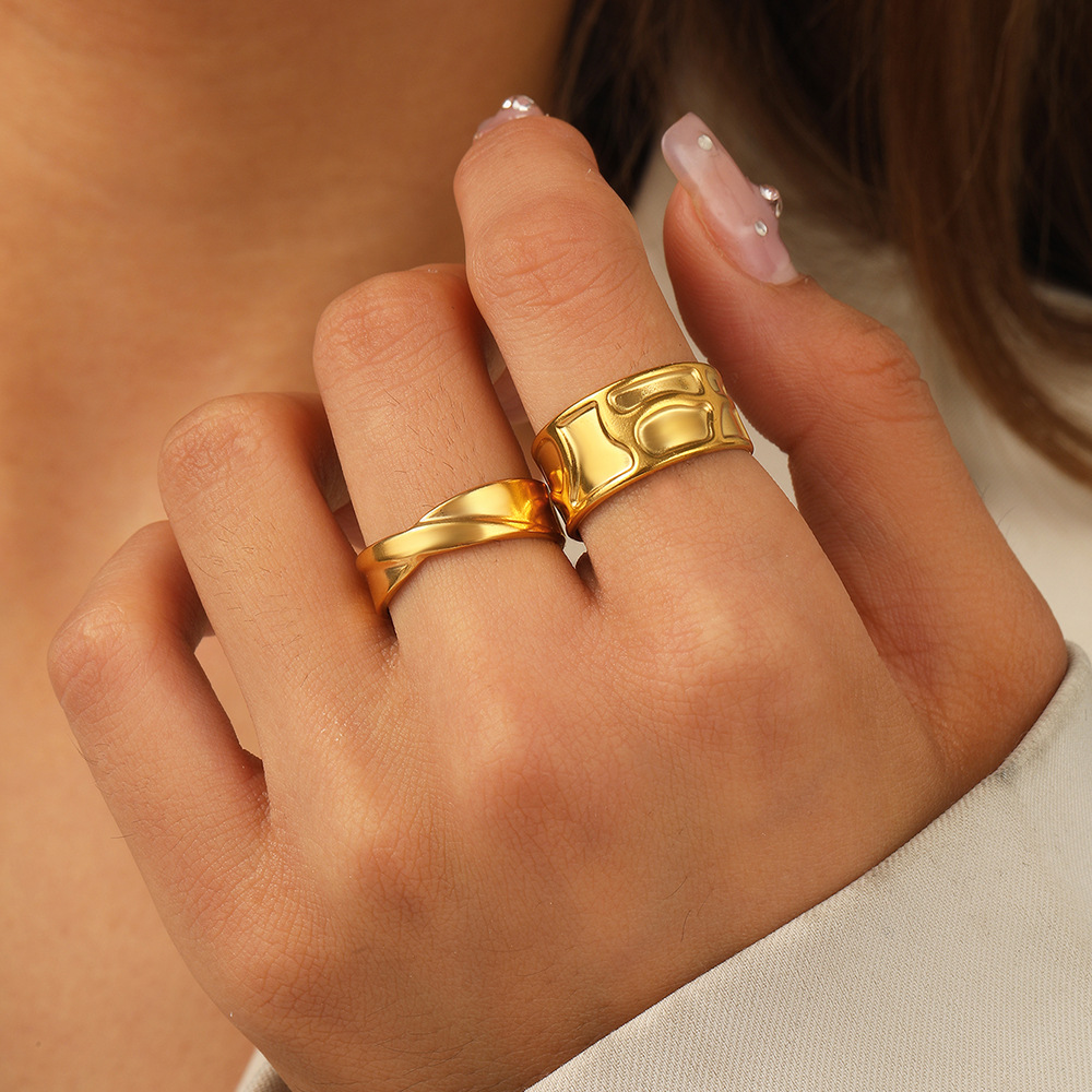 Silver Stainless Steel Irregular Ring Set