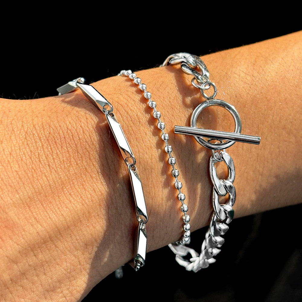 Silver Stainless Steel Chain Bracelet Set
