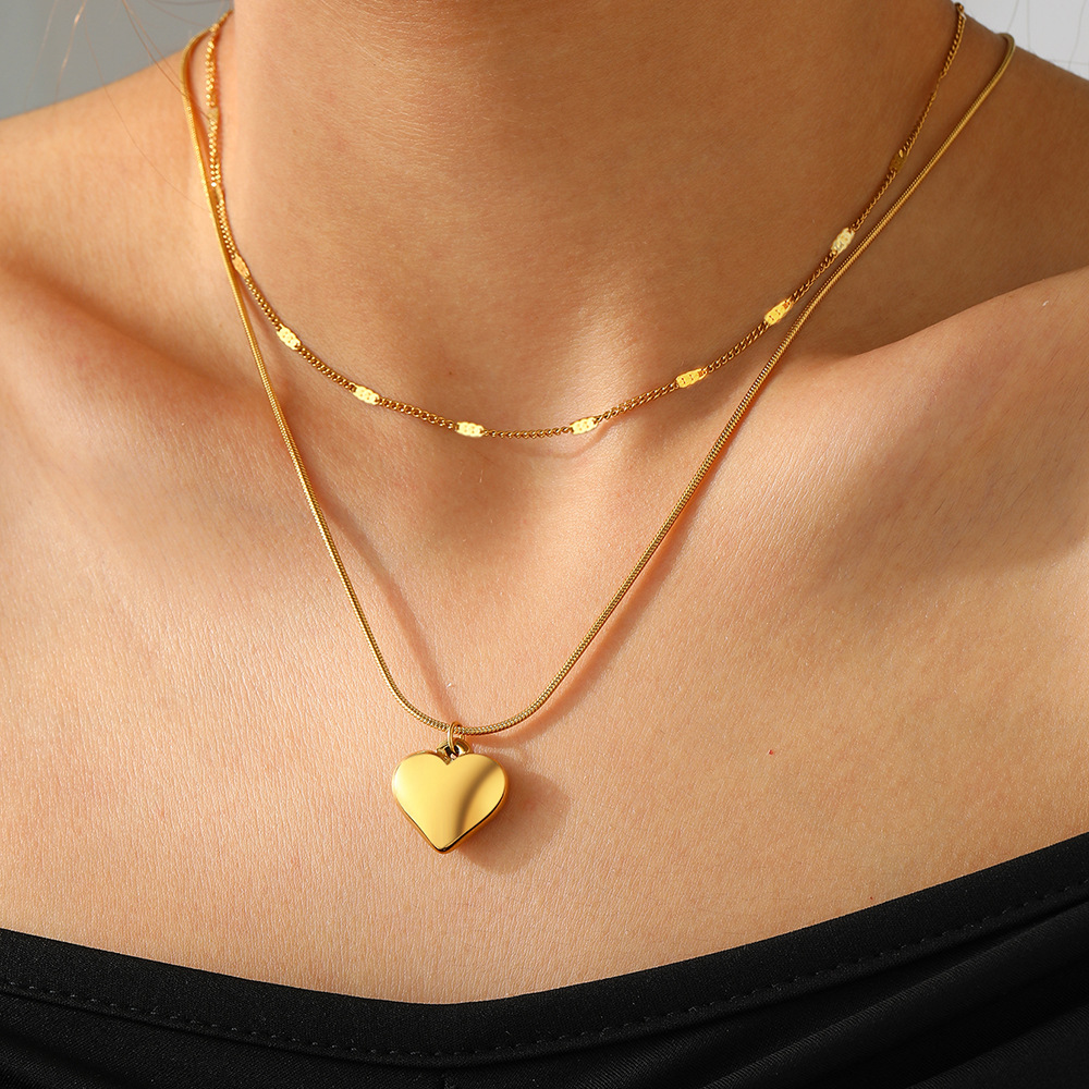 Collar De Acero Inoxidable Con Forma De Corazón De Doble Capa