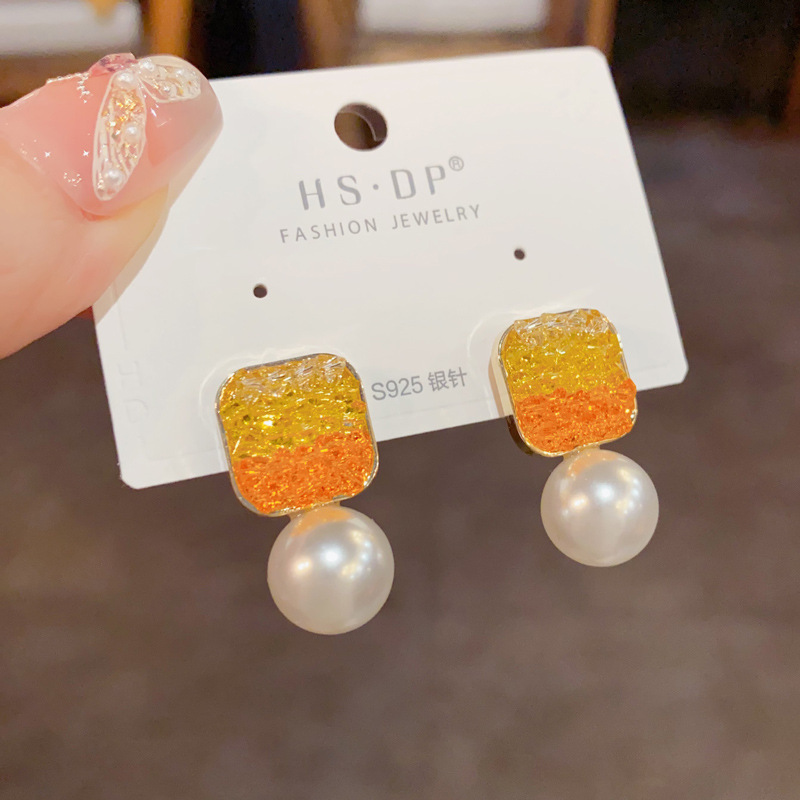 Pendientes De Cristal Cuadrado Con Diamantes De Cobre