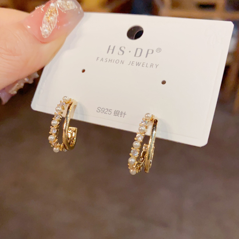 Pendientes Dobles De Cobre Diamantes Y Perlas