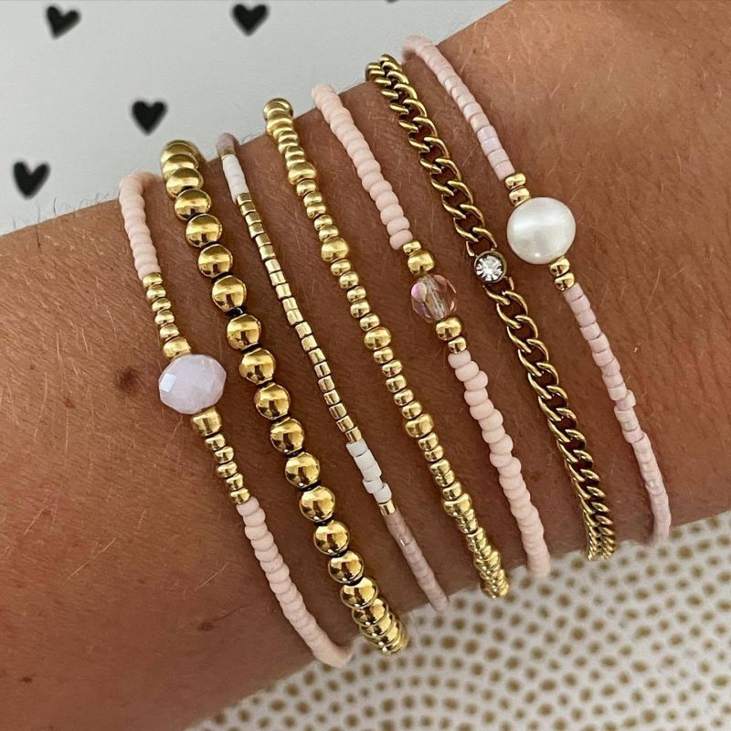 Gold Gold And Rice Beads Beaded Bracelet Set
