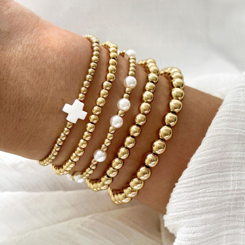Gold Gold Beaded Cross Bracelet Set