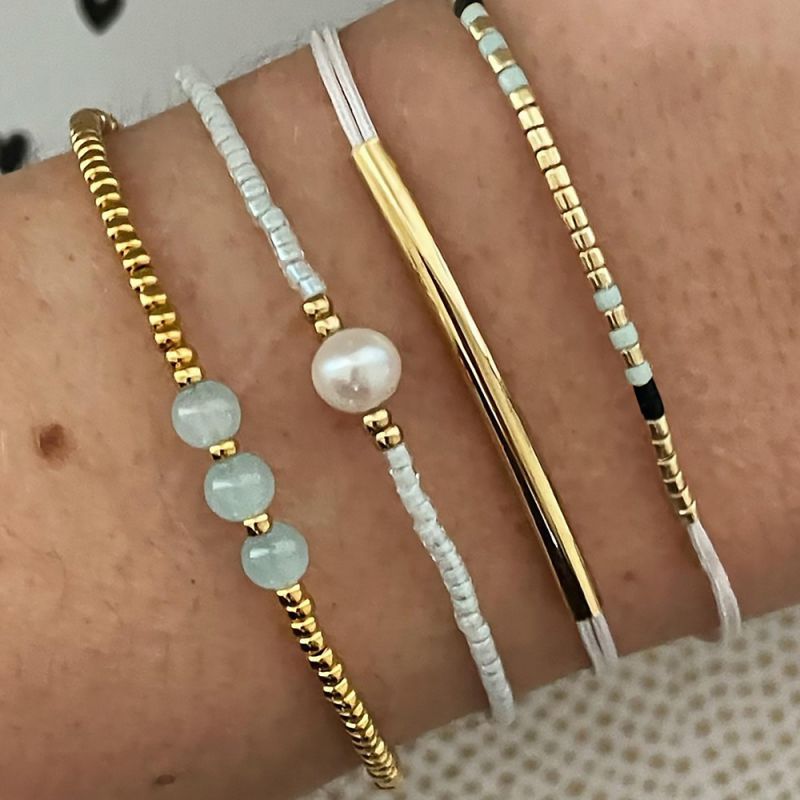 Gold Rice Bead Geometric Beaded Bracelet Set