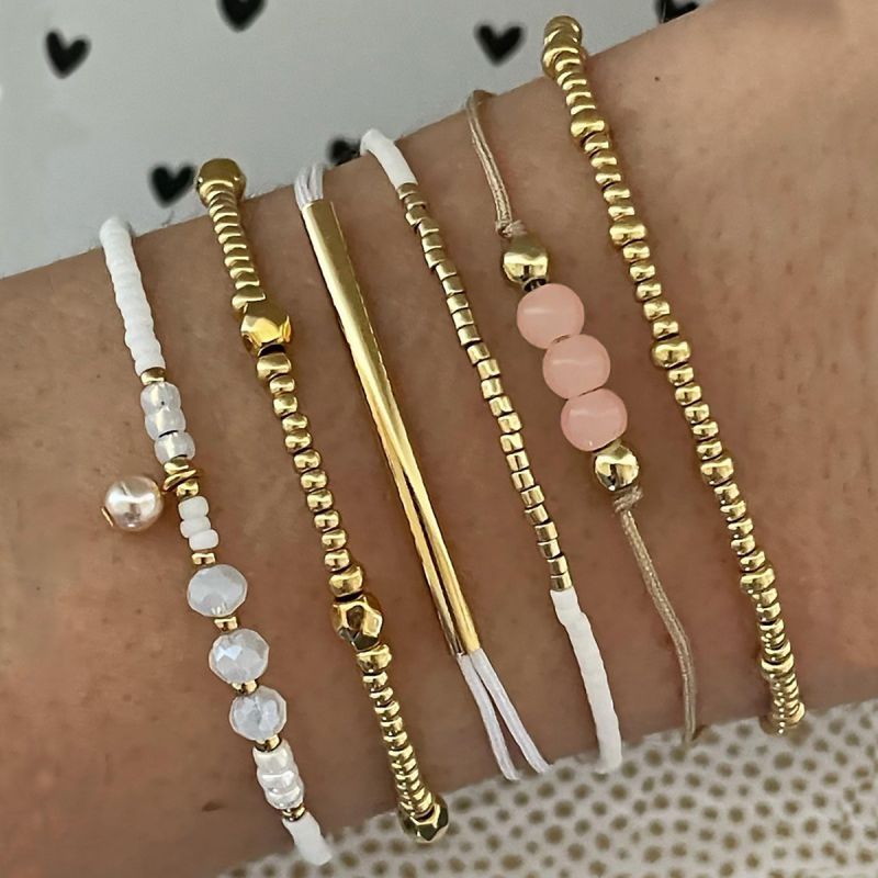 Gold Rice Pearl Beaded Bracelet Set