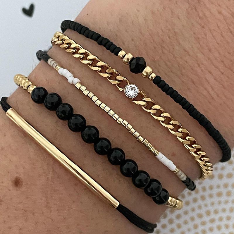 Gold Rice Bead Geometric Beaded Bracelet Set