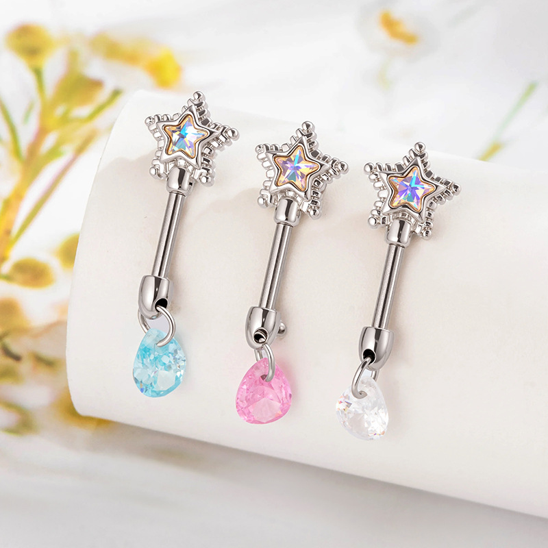 Pendientes De Metal Con Forma De Lágrima De Estrella De Cinco Puntas Con Incrustaciones De Diamantes (individual)