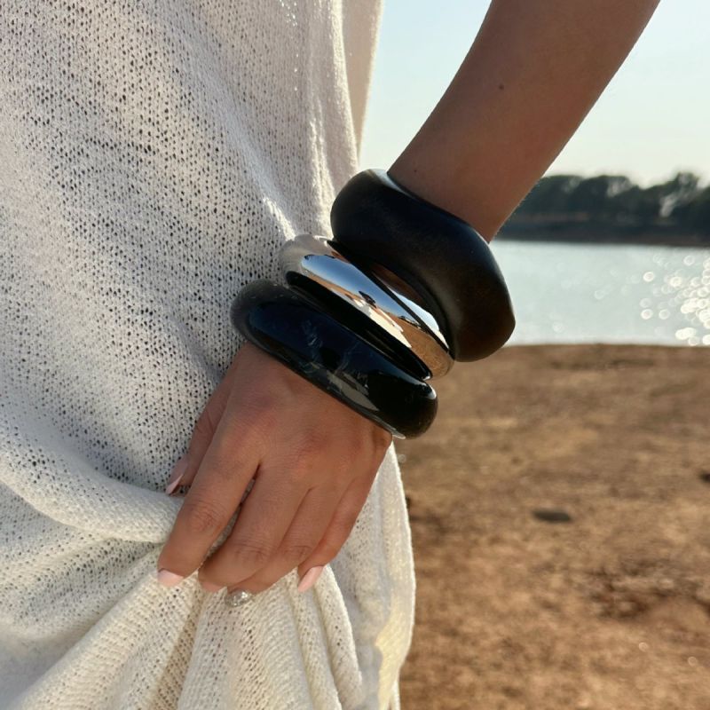 Pulsera Ancha Irregular De Aleación