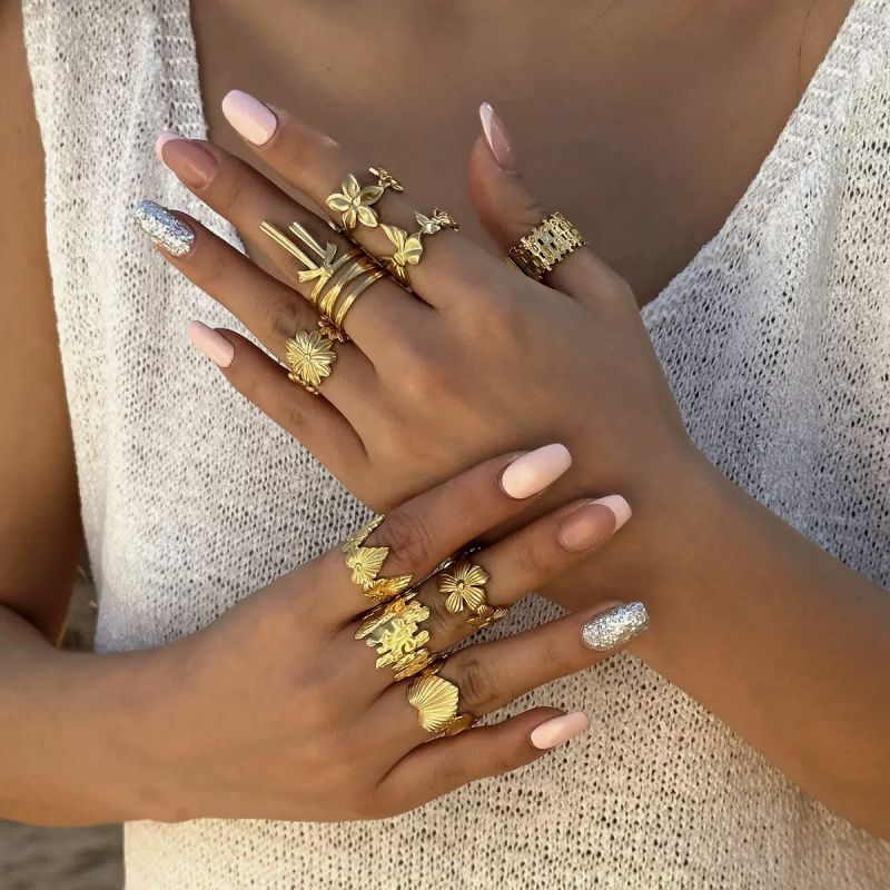 Siamese Starfish Alloy Love Heart Shell Starfish Fan-shaped Geometric Ring
