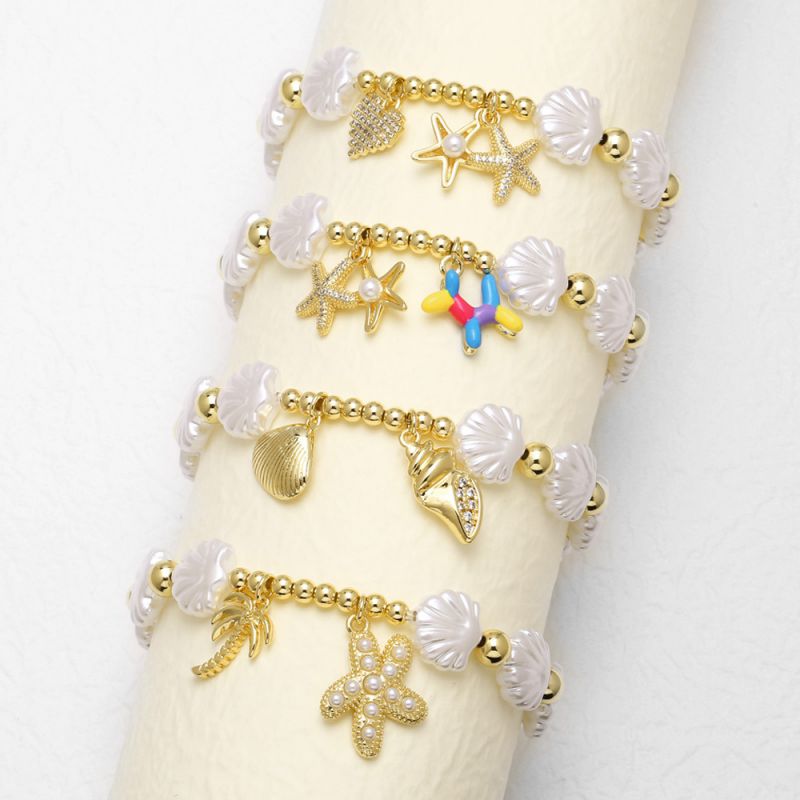 Pulsera De Perro Globo Con Forma De Estrella De Mar Y Concha Bañada En Cobre Y Oro