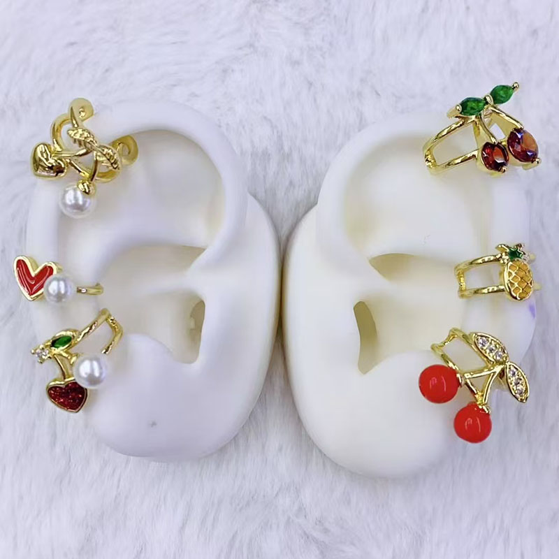 Pendientes De Clip Con Forma De Piña Corazón De Cereza Y Perla Bañados En Oro Y Cobre [individual]