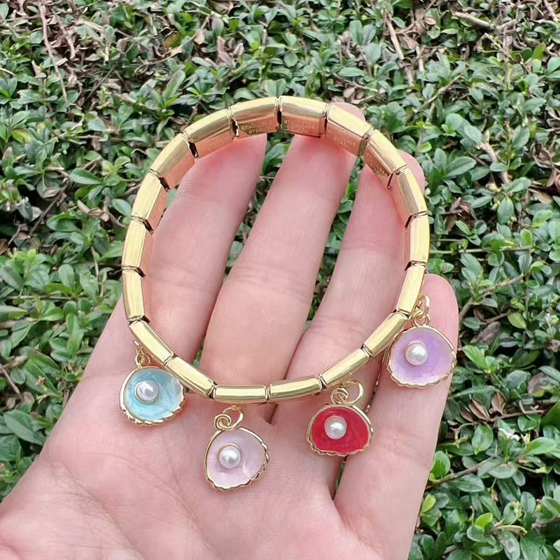 Pulsera De Concha De Perla Bañada En Oro Y Cobre