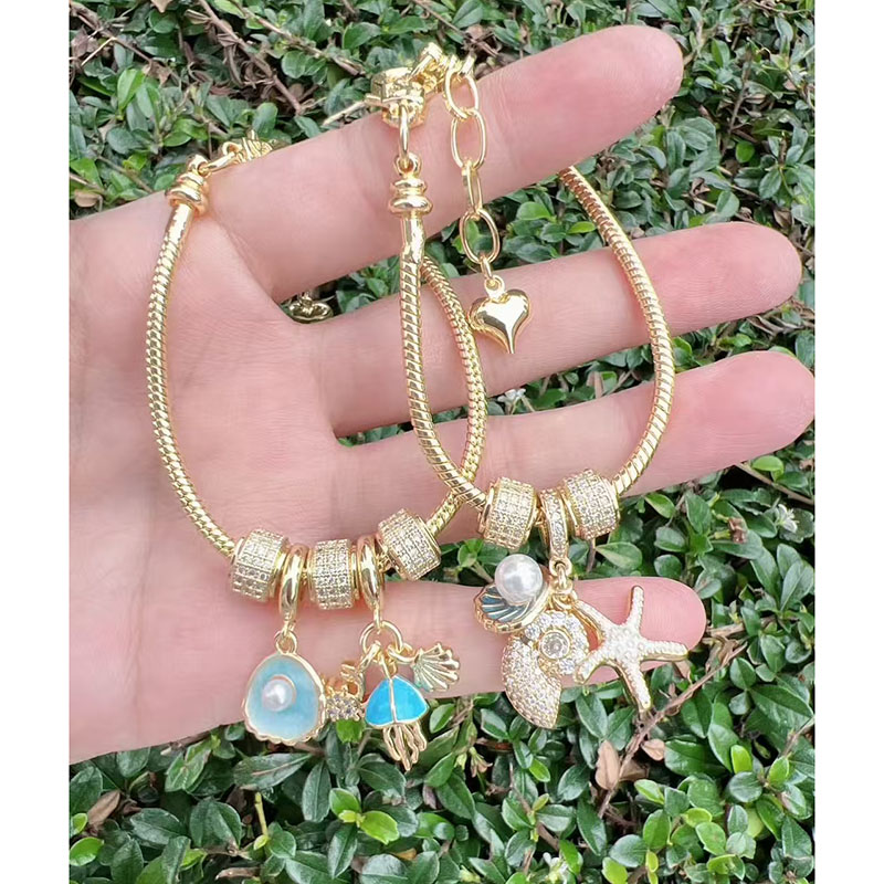 Gold 1 Copper Plated Gold-plated Diamond Starfish Shell Geometric Bracelet