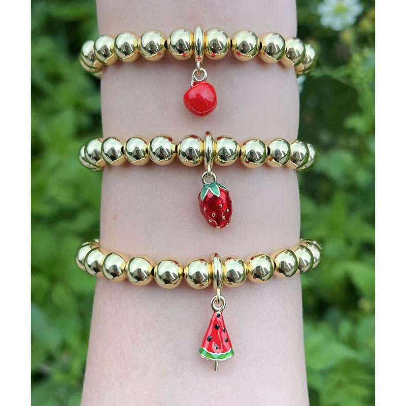 Gold 1 Gold-plated Copper Beaded Apple Strawberry And Watermelon Bracelet