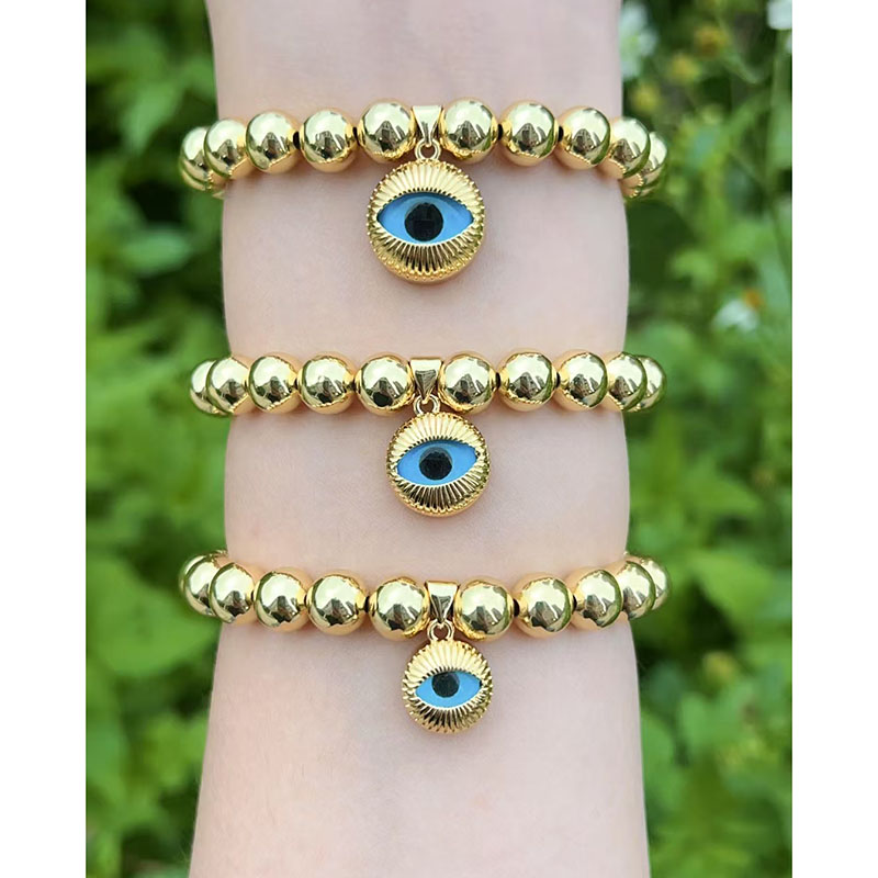 Gold 1 Gold-plated Copper Beaded Eye Bracelet