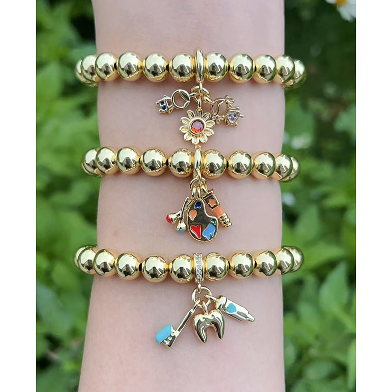 Gold 1 Gold-plated Copper Beaded Flower Palette Tooth Bracelet