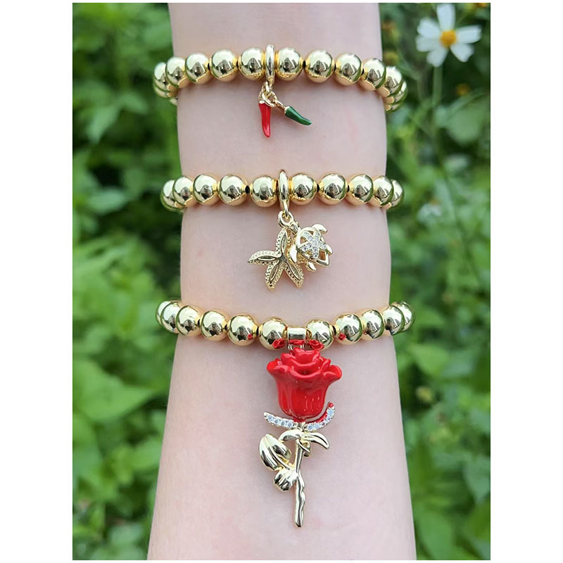 Gold 1 Gold-plated Copper Beaded Chili Pepper Starfish Flower Bracelet