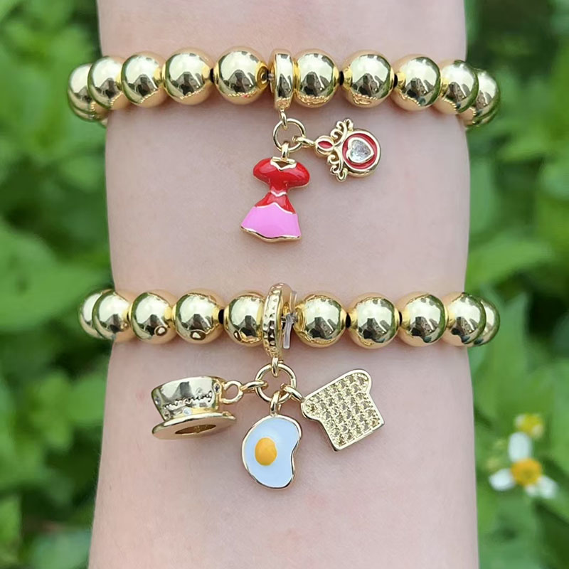 Gold 1 Copper Gold Plated Beaded Clothing Poached Egg Bracelet