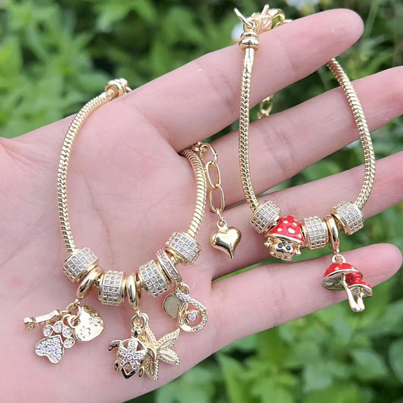 Gold 1 Copper Gold-plated Diamond Starfish Turtle Mushroom Bracelet