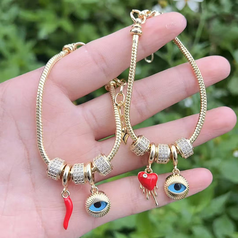 Gold 1 Copper Gold-plated Diamond Eye Chili Heart Bracelet