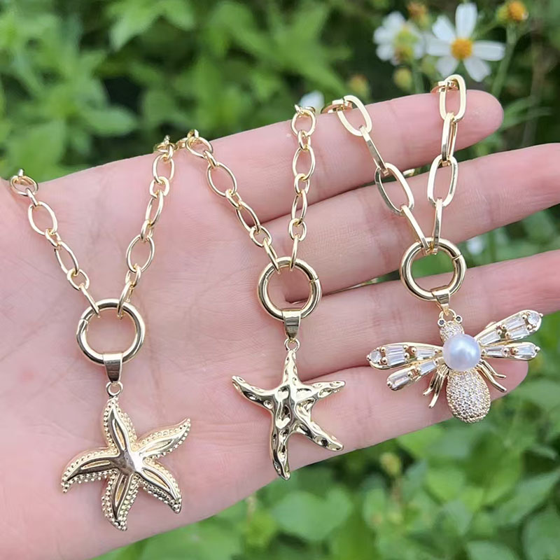 Gold 3 Gold-plated Copper Starfish Insect Necklace