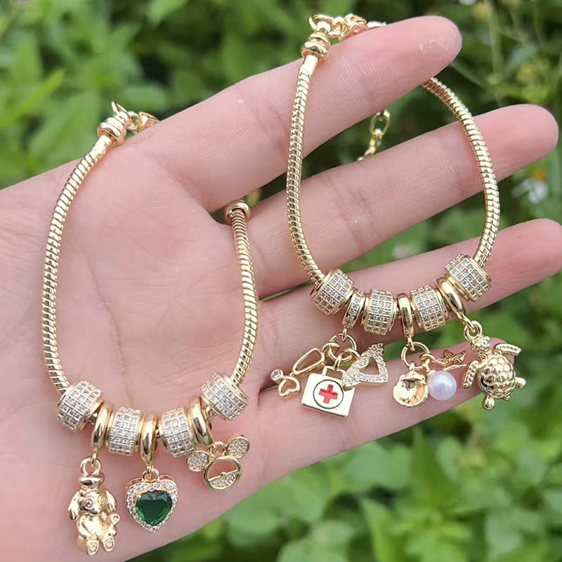 Gold 1 Copper Gold-plated Diamond Turtle Heart Bracelet