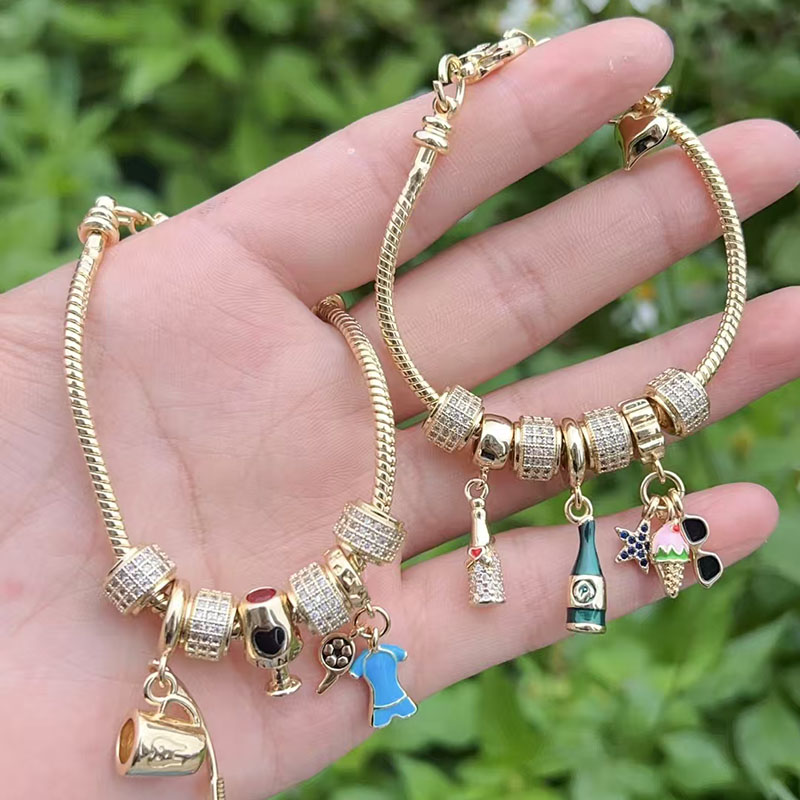 Gold 1 Copper Plated Gold Diamond Jersey Bottle Bracelet