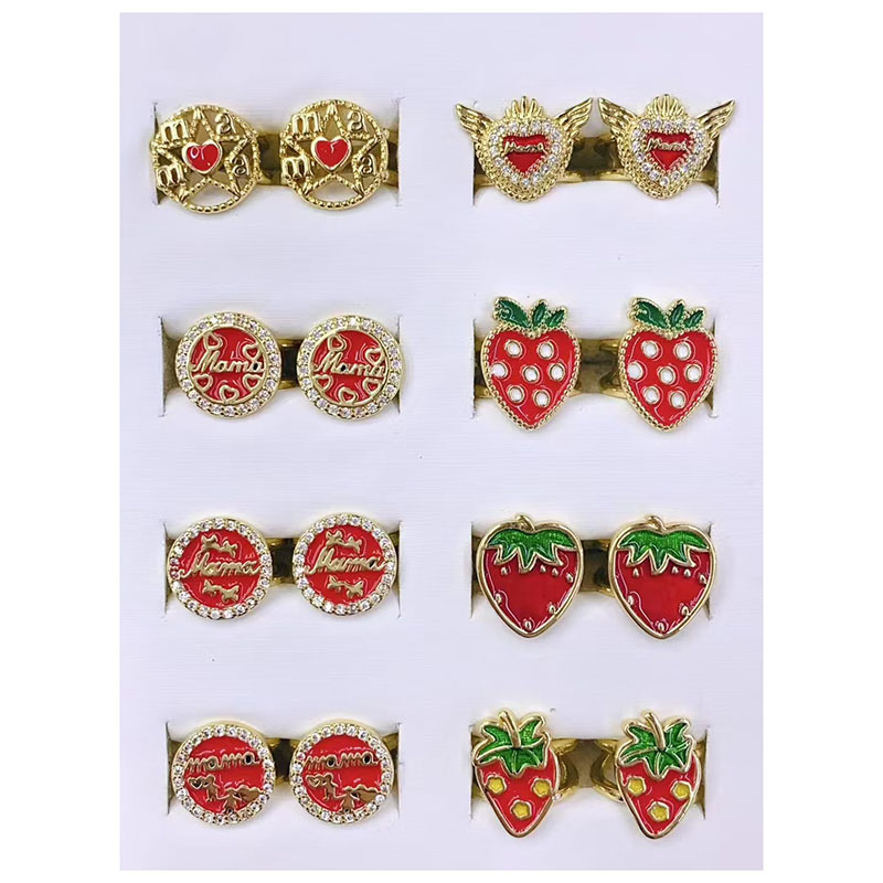 Pendientes Geométricos De Fresa Con Letras En Forma De Corazón Y Baño De Oro Y Cobre