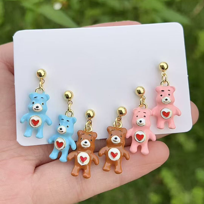 Earrings Copper Oil Drop Bear Earring Set