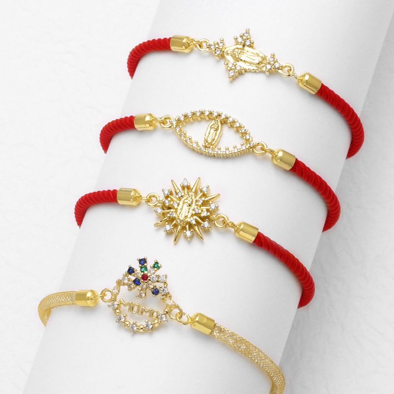 Pulsera Geométrica Madonna Con Letra De Flor De Diamante Y Oro Bañado En Cobre