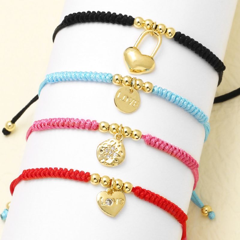 Pulsera De Cordón Con Medalla De Corazón Bañada En Oro Y Cobre