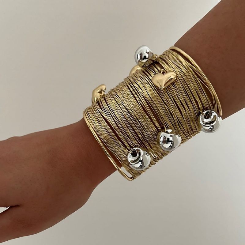 Pulsera Ancha Abierta Envuelta En Alambre De Hierro De Aleación
