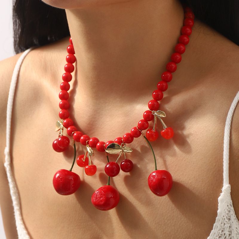 Collar De Cerezas Con Cuentas Redondas