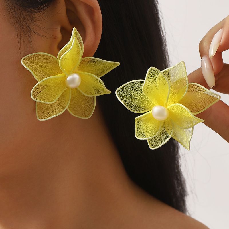 Pendientes De Flores 3d De Malla De Doble Capa