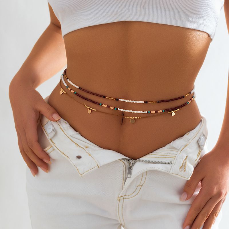 Conjunto De Collar De Cintura Con Cuentas De Arroz De Colores