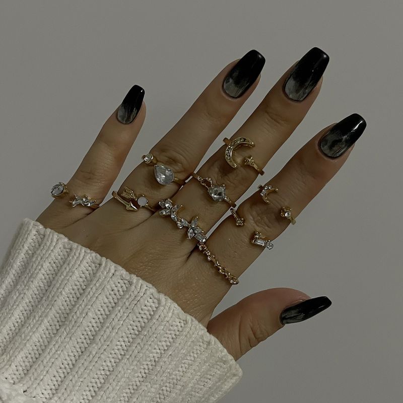 Anillo Geométrico Redondo De Aleación Con Diamantes
