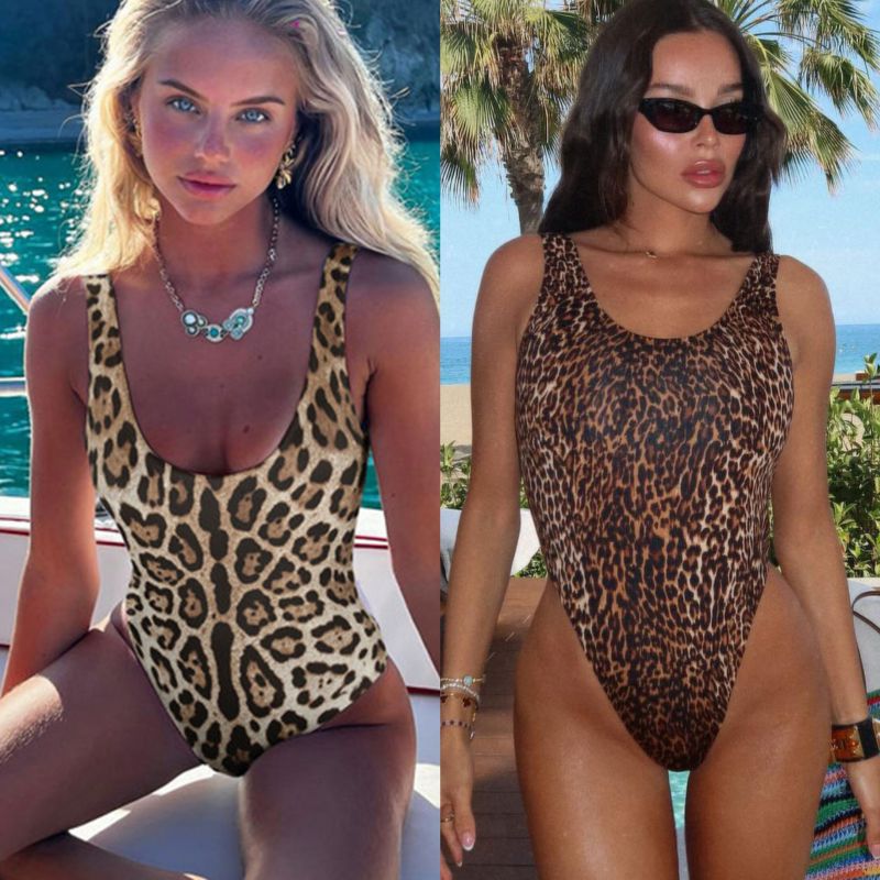 Traje De Baño De Una Pieza Con Estampado De Leopardo De Poliéster