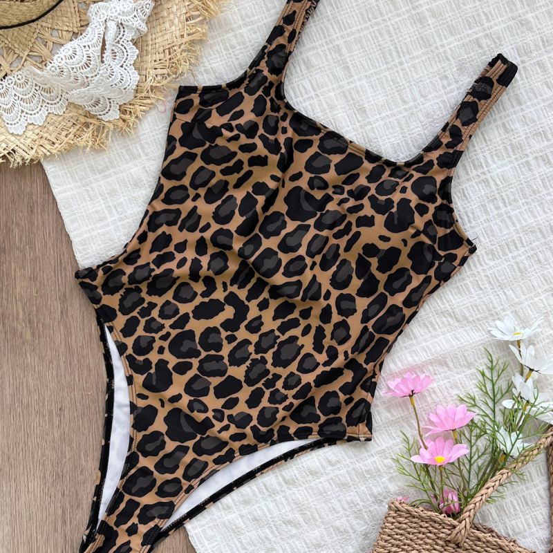 Traje De Baño De Una Pieza Con Estampado De Leopardo De Poliéster