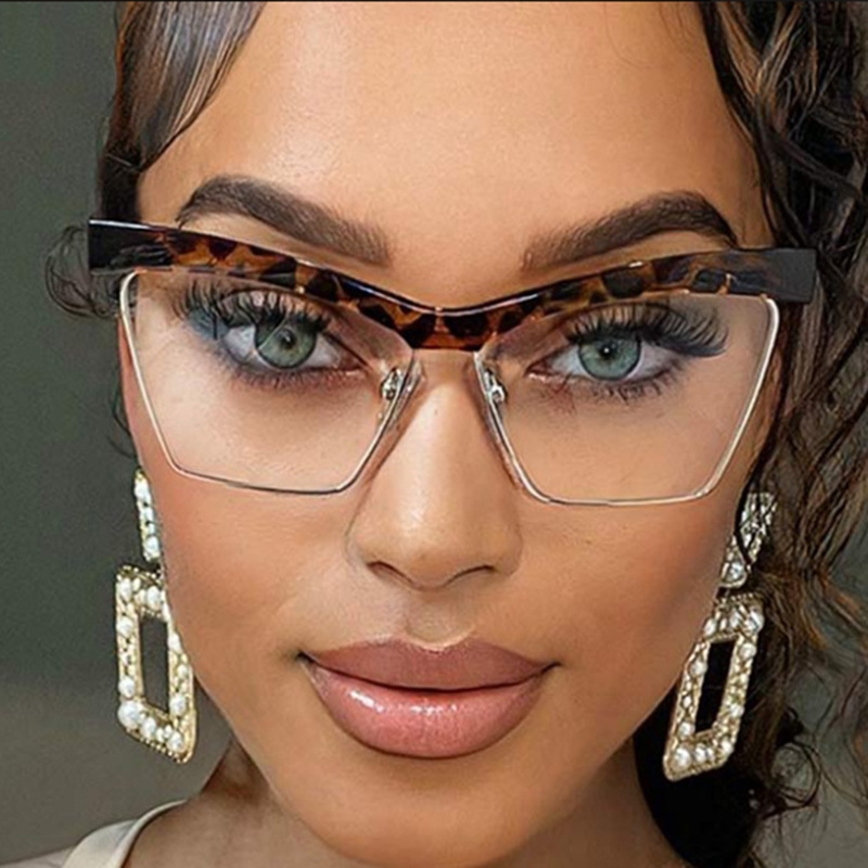 Dark Red And White Cat-eye Large Frame Plain Glasses