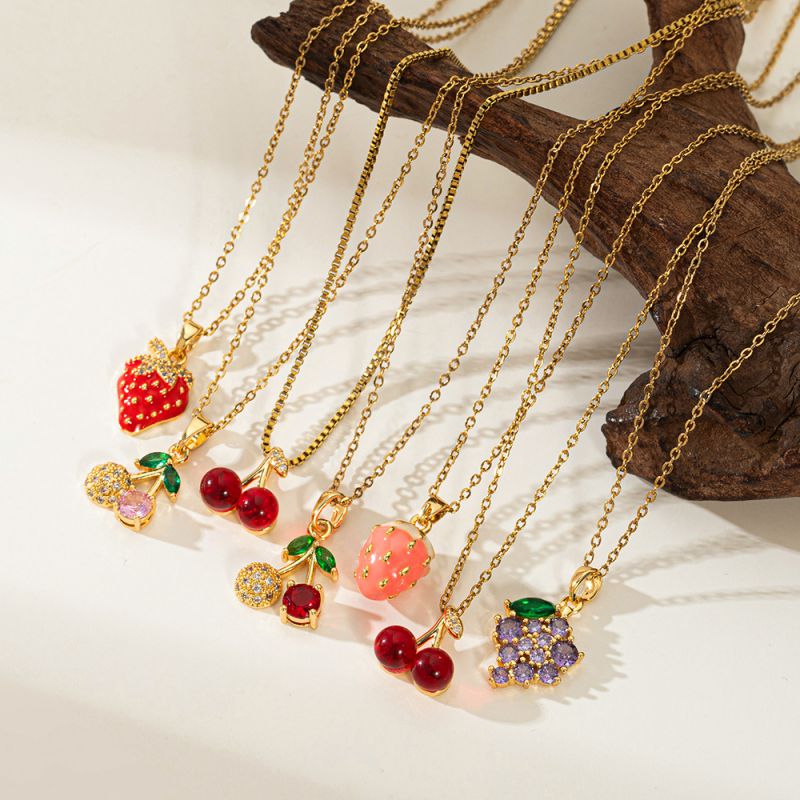 Collar De Acero De Titanio Con Cereza Fresa Y Uva