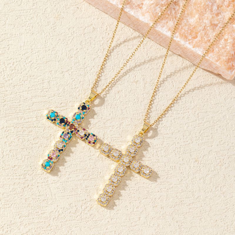 White Zirconium Copper Diamond Cross Necklace