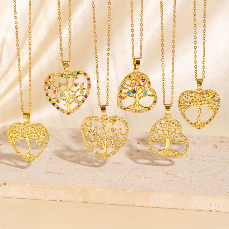 A Copper Diamond Heart Tree Of Life Necklace