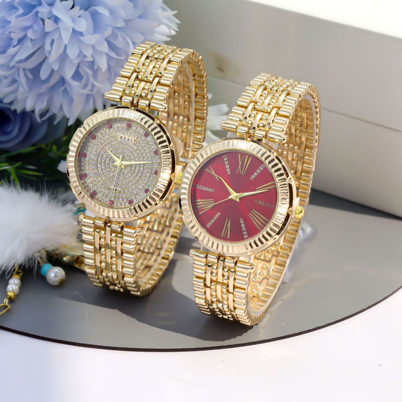 Reloj Redondo De Aleación Con Diamantes
