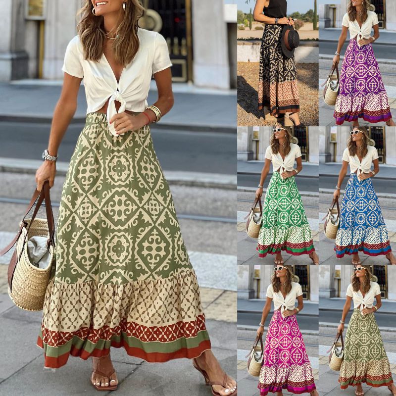Army Green Polyester Printed Skirt